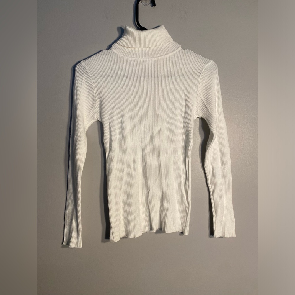 Item 132 Slim Ribbed White Mock Neck Long-Sleeve Top